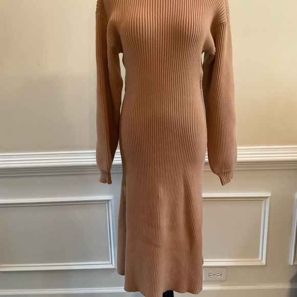 Forever 21 Mock Neck Long Sleeve Ribbed Sweater Dress Back Cutout Size XL - Picture 3 of 10